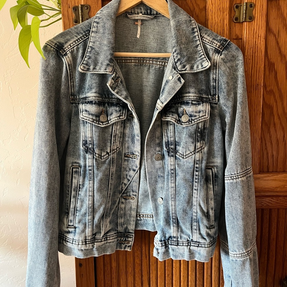 Free People Distressed Blue Jean Jacket
